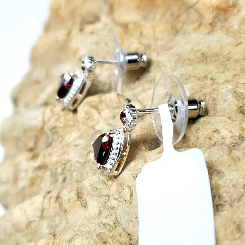Mozambique Garnet Trillion Cut Sterling Silver Earrings NWT
